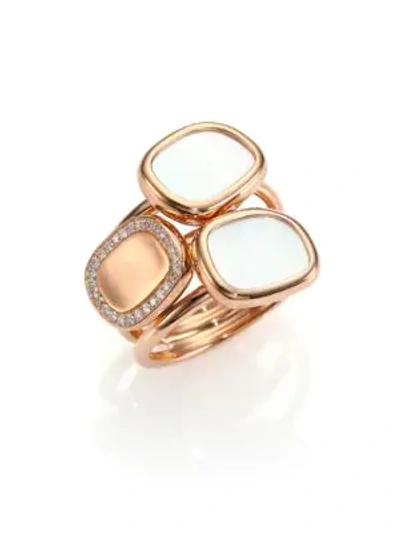 Shop Roberto Coin Mother-of-pearl, Diamond & 18k Rose Gold Three-row Ring