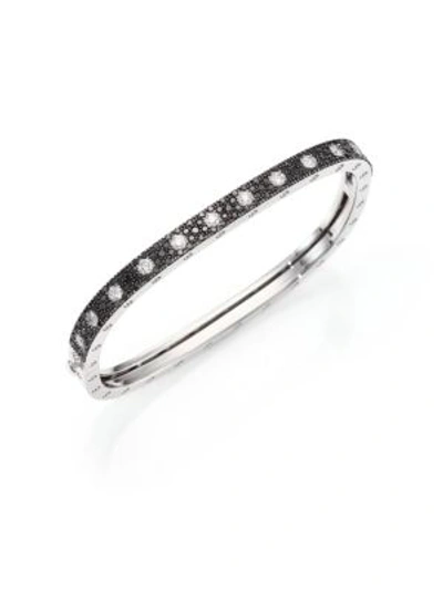 Shop Roberto Coin Pois Moi Diamond, Black Sapphire & 18k White Gold Single-row Bangle Bracelet In Silver-black
