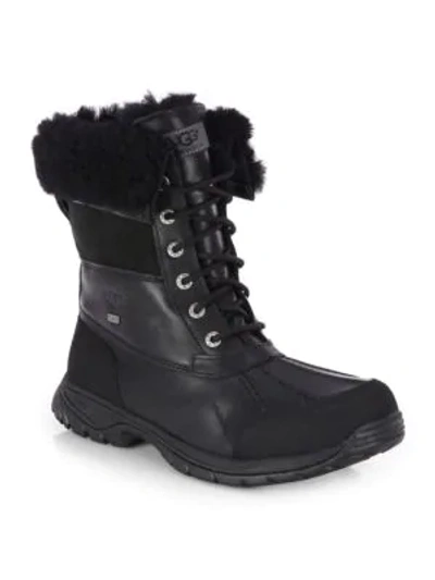 Shop Ugg Men's Butte Waterproof Leather Boots In Black