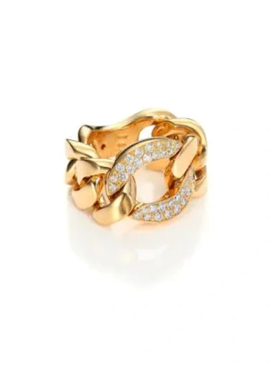 Shop Roberto Coin Gourmette Diamond & 18k Yellow Gold Chain Ring