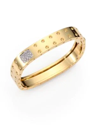 Shop Roberto Coin Pois Moi Diamond And 18k Yellow Gold Two-row Bangle Bracelet