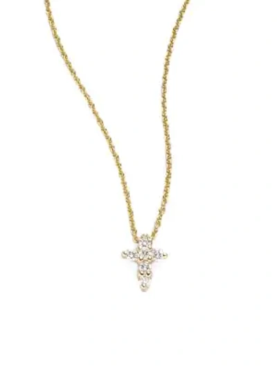 Shop Roberto Coin Women's Tiny Treasures 0.11 Tcw Diamond & 18k Yellow Gold Baby Cross Pendant Necklace