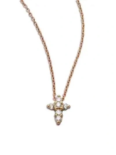 Shop Roberto Coin Tiny Treasures Diamond & 18k Rose Gold Baby Cross Pendant Necklace