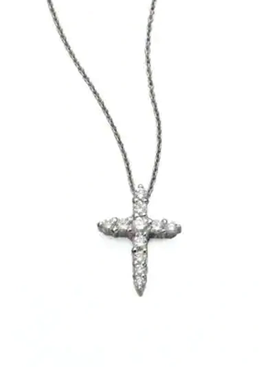 Shop Roberto Coin Tiny Treasures Diamond & 18k White Gold Cross Pendant Necklace