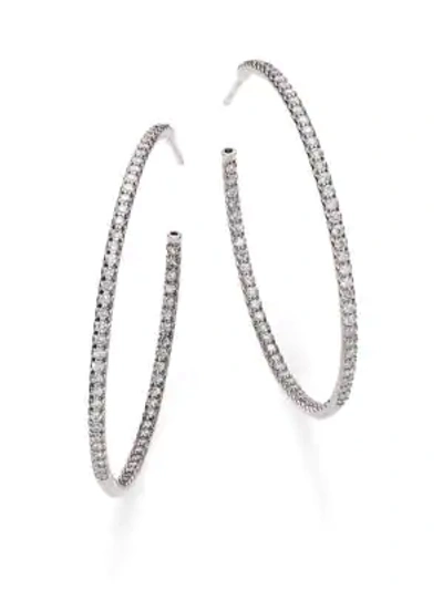 Shop Roberto Coin Women's 1.4 Tcw Diamond & 18k White Gold Inside-outside Hoop Earrings/1.75"