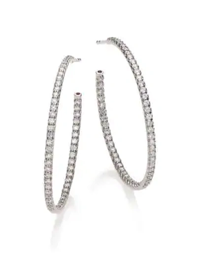 Shop Roberto Coin Women's Diamond & 18k White Gold Inside-outside Hoop Earrings/1.4"