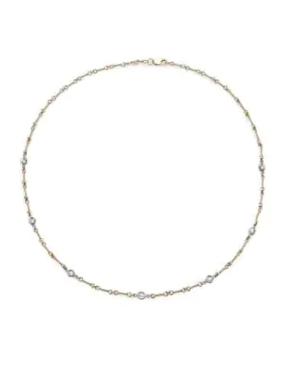 Shop Roberto Coin Women's Diamond By The Inch 18k Two-tone Gold & Diamond 7-station Necklace/16" In Yellow White Gold