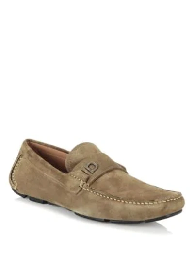 Shop Ferragamo Gancini Suede Drivers In New Taupe