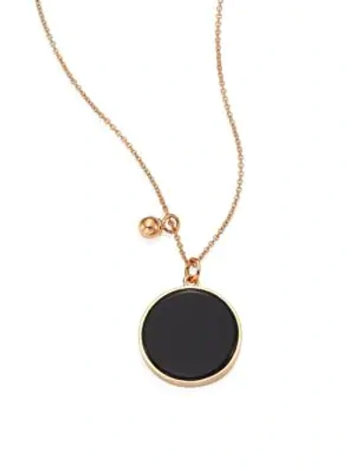 Shop Ginette Ny Ever Onyx & 18k Rose Gold Round Pendant Necklace In Rose Gold Onyx