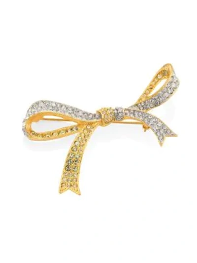 Shop Kenneth Jay Lane Two-tone Crystal Bow Brooch In Gold