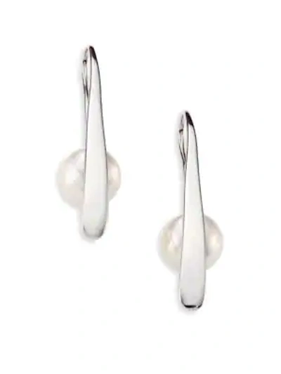 Shop Majorica Rain 10mm White Pearl & Sterling Silver Bar Earrings In Silver Pearl
