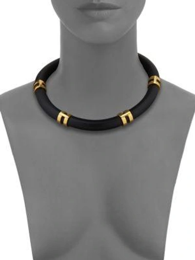 Shop Lizzie Fortunato Double Take Leather Tube Necklace In Black