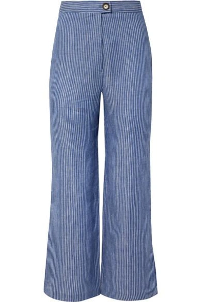 Shop Mara Hoffman Arlene Striped Organic Linen-twill Flared Pants In Blue