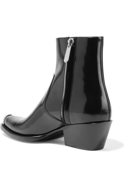 Shop Calvin Klein 205w39nyc Tex Chiara Metal-trimmed Glossed-leather Ankle Boots In Black