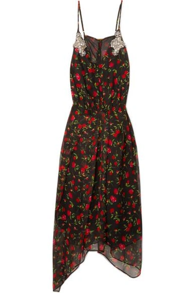 Shop Dodo Bar Or Crystal-embellished Floral-print Chiffon Midi Dress In Black