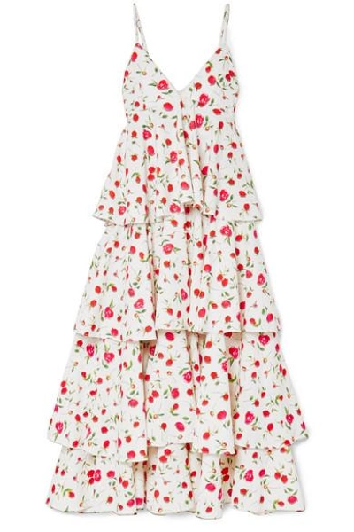 Shop Dodo Bar Or Tiered Floral-print Crepe Dress In White
