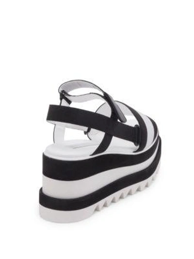 Shop Stella Mccartney Elyse Striped Platform Wedge Sandals In Black White