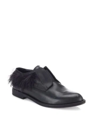 Shop Ld Tuttle The Copper Feather-trimmed Leather Oxfords In Black