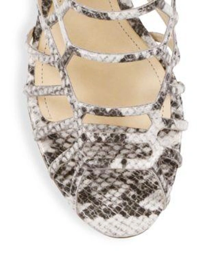 Shop Schutz Bollie Python-embossed Leather Caged Block Heel Sandals In Natural