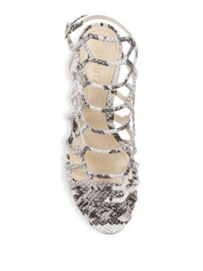 Shop Schutz Bollie Python-embossed Leather Caged Block Heel Sandals In Natural