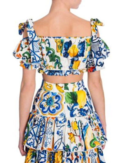 Shop Dolce & Gabbana Maiolica Cotton Tie-shoulder Crop Top In Multi