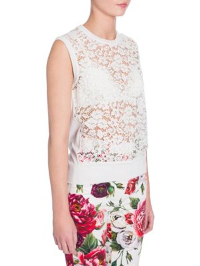 Shop Dolce & Gabbana Sleeveless Lace Top In White