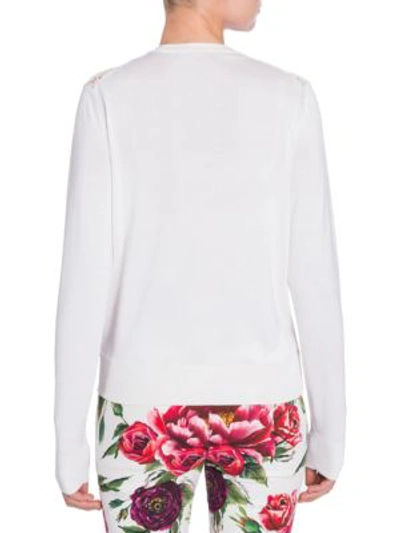 Shop Dolce & Gabbana Long Sleeve Lace Front Cardigan In White