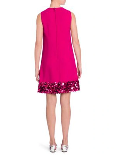 Shop Dolce & Gabbana Sequin Trim Crepe A-line Dress In Fuchsia