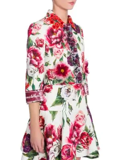 Shop Dolce & Gabbana Brocade Stampa Peonie Cropped Jacket In Ivory Peony Print