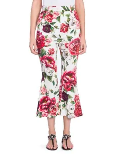 Shop Dolce & Gabbana Crop Flare Stampa Peonie Pants In Ivory Peony Print