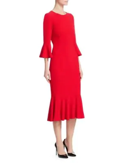 Shop Dolce & Gabbana Cady Flutter Hem Dress In Red