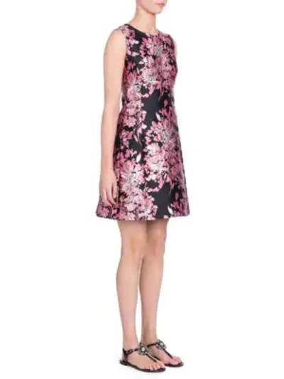 Shop Dolce & Gabbana Sleeveless Jacquard Dress In Black Base Pink Floral