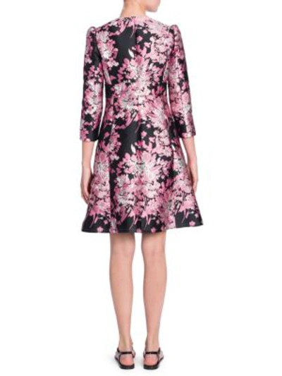 Shop Dolce & Gabbana Floral Jacquard Princess Seam Coat In Black Base Pink Floral