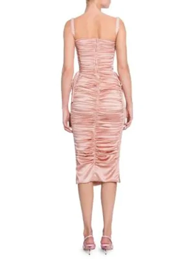 Shop Dolce & Gabbana Ruched Satin Lace-up Dress In Peach