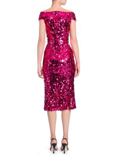 Shop Dolce & Gabbana Off-the-shoulder Sequin Dress In Raspberry