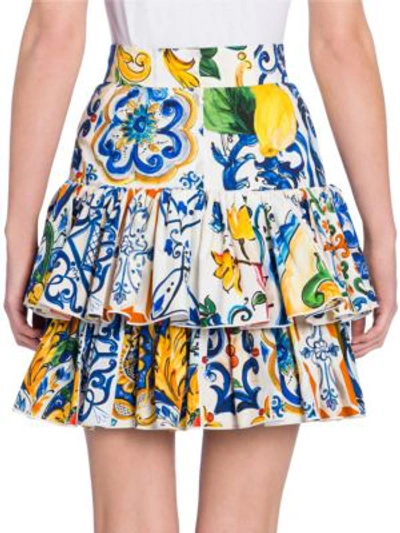 Shop Dolce & Gabbana Maiolica Print Ruffle Skirt In Maiolica Tile Print