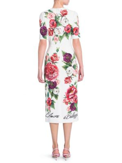 Shop Dolce & Gabbana Peonie Print Cady Dress In Ivory Peony