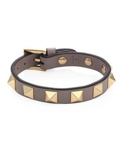 Shop Valentino Rockstud Leather Bracelet In Perla