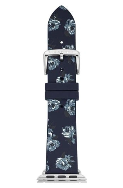 Shop Kate Spade Apple Watch Silicone Strap, 25mm In Blue Floral