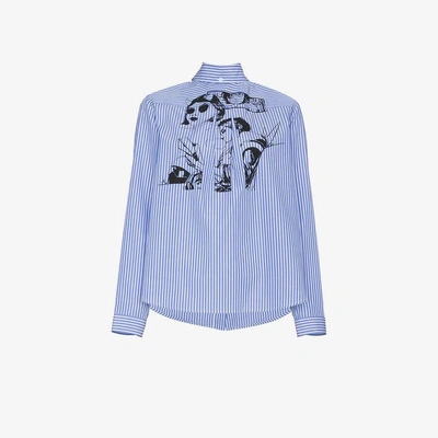 Shop Prada Fiona Print Stripe Cotton Shirt In Blue