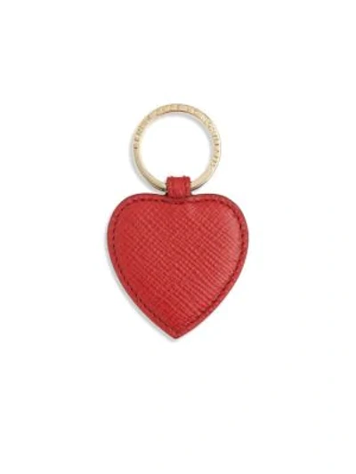 Shop Smythson Panama Heart Leather Key Ring In Red