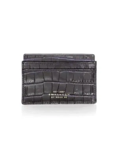 Shop Smythson Mara Croc-embossed Leather Card Holder In Navy