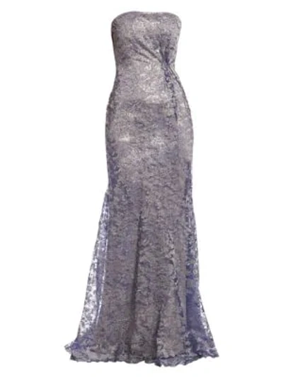 Shop Rene Ruiz Strapless Floral Gown In Periwinkle