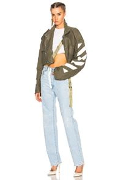 Shop Off-white Diagonal Cropped M65 Military Jacket In Green