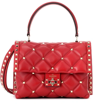 Shop Valentino Garavani Rockstud Leather Shoulder Bag In Red