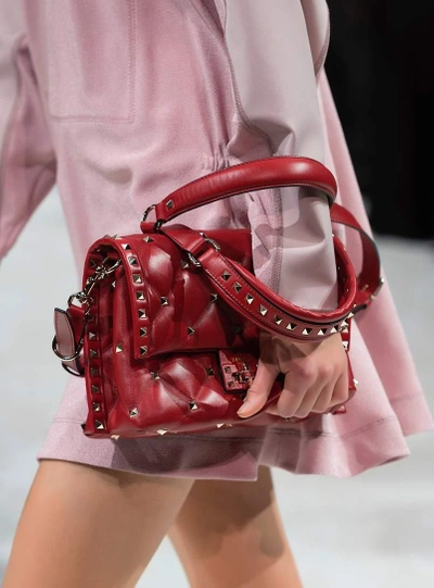 Shop Valentino Garavani Rockstud Leather Shoulder Bag In Red