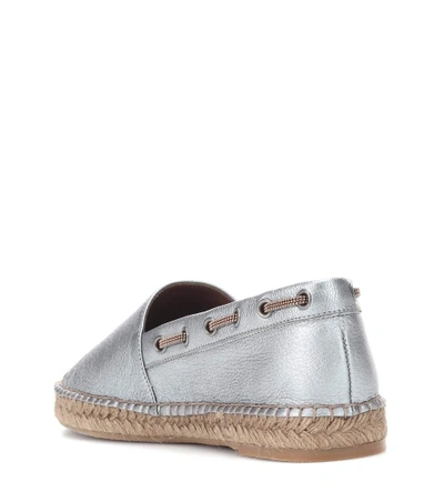 Shop Brunello Cucinelli Metallic Leather Espadrilles In Blue