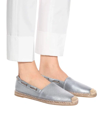 Shop Brunello Cucinelli Metallic Leather Espadrilles In Blue