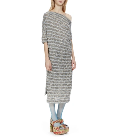 Shop Vivienne Westwood Striped Draped Dress Blue In Light Blue