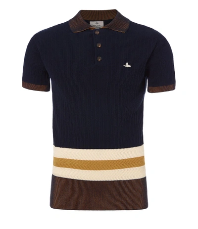 Shop Vivienne Westwood Ribbed Knit Polo Shirt Navy